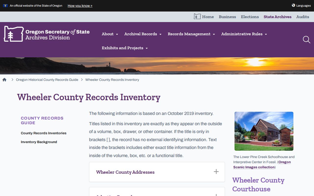 Wheeler County historic jail booking record archive inventory