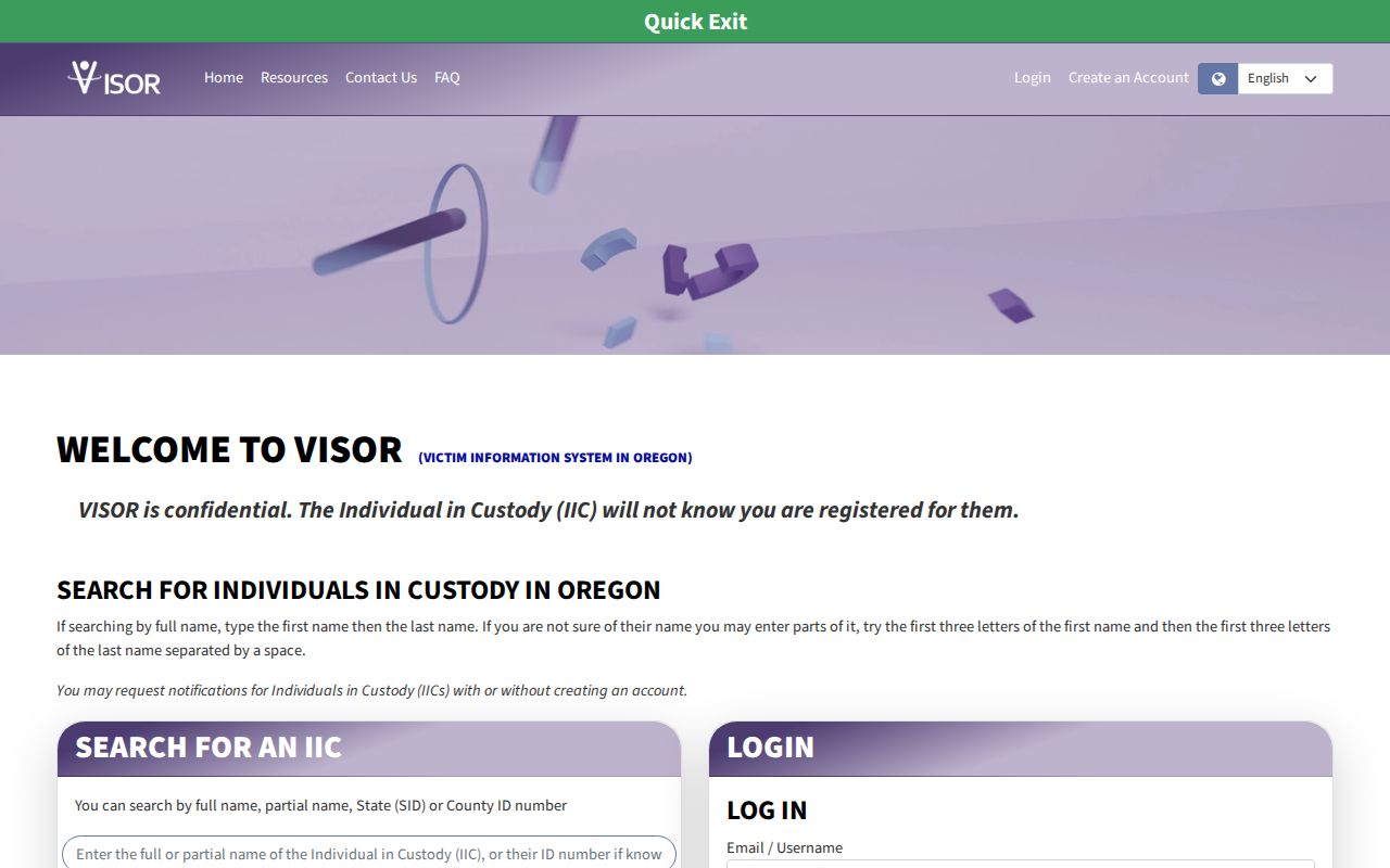 Wheeler County Oregon VISOR custody status notification search